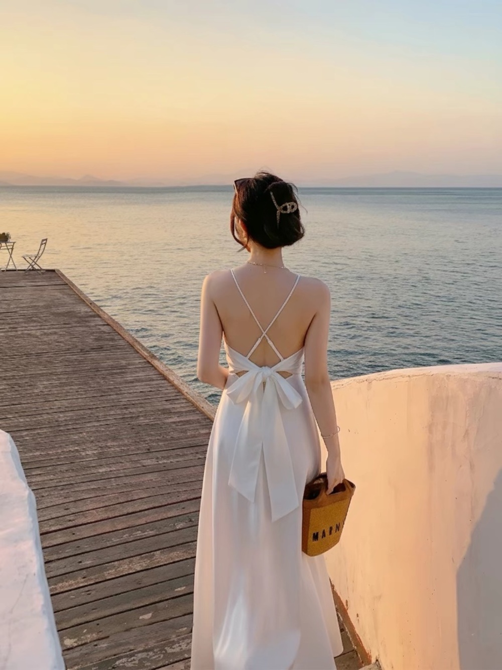 White Satin Open-Back Maxi Dress